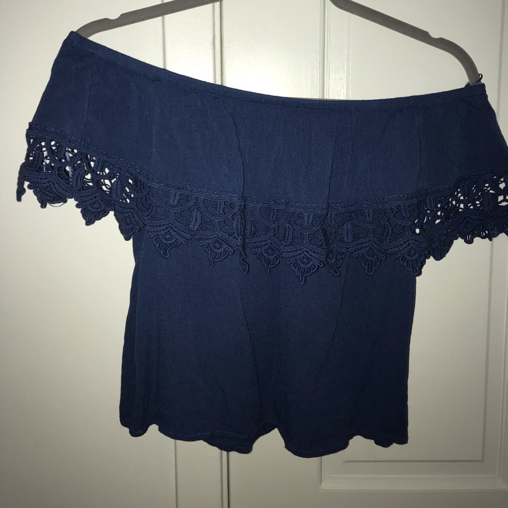 Off the shoulder blue top